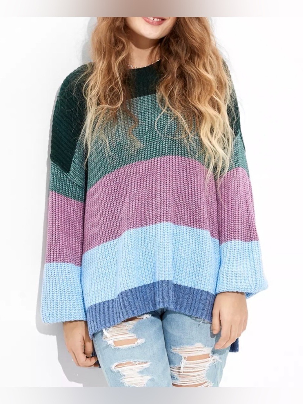 AE Colorblock Crewneck Sweater - Black, Gray, Mauve, Light Blue